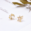 wholesale K Gold Plated Sterling Silver, Japanese minimalist style star blue flash quartz AB earrings-0-1
