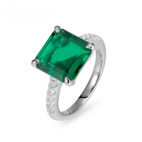 wholesale S925 Silver Cross-Border Exclusive Minimalist Geometric Lab-Grown Emerald Ring, Geometric Lab-Grown Colored Gemstone European and American Ring-Cultivated Ruby Ring K14#