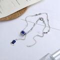 wholesale S925 Sterling Silver Vintage Distressed Small Design Blue Bead Stitched Square Plate Tassel Collarbone Necklace-0-1