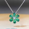 wholesale 925 Sterling Silver Flower Necklace for Women with Emerald Pendant, Ins Style Minimalist Collarbone Chain, Forget-Me-Not Series Wholesale-0-0