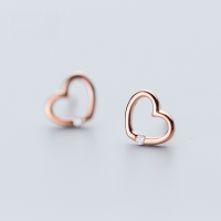 wholesale S925 Silver Korean-style Fashion Minimalist Heart Stud Earrings, Simple and Elegant Diamond-Embedded Heart-shaped Ear Accessories E8634-S925 silver pair rose gold>925 silver
