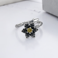 wholesale S925 Sterling Silver Vintage Matte Branch Texture Creative Ring Setting with Red Zirconia Flower Adjustable Open Ring-0-1