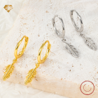 wholesale 925 Silver Feather Earrings Hot Selling Cross-Border Wholesale Pure Silver Ear Hoops with Ear ClaspsIns Style Earrings for Women-Gold 925 silver