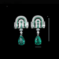 wholesale 925 Silver Gold-Plated Earrings with High-Carbon Diamond, Muzo Green Waterdrop Shape, Art Deco Decorative Jewelry for Women-0-2