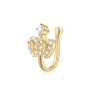 wholesale S925 Sterling Silver Geometric Teardrop Lightning Rhinestone Nose Cuff Piercing Jewelry-Gold single #11