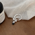 wholesale S925 Sterling Silver Black Onyx Bell Ring with Beaded Detail for Women, Minimalist and Versatile Luxury Style-0-3