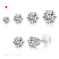 wholesale S925 Sterling Silver Moissanite Stud Earrings Simple Six-Prong Single Stone Earrings for Women Versatile Elegant Moissanite Earrings Hypoallergenic Ear Jewelry-0-5