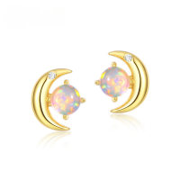 wholesale S925 Silver New Korean and Japanese Light Luxury Opal Crescent Moon Earrings Women's Fashion Trendy Stud Earrings One Piece Drop Shipping-10K gold + swimming paint  925 silver