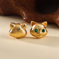 wholesale S925 silver gold-plated openwork cat head auspicious bead with green zirconia, handmade DIY jewelry accessory-0-5