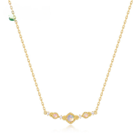 wholesale S925 Sterling Silver Gold Plated Opal Necklace, Japanese Korean New Fashion Trendy Small Batch Design Wholesale Customization-10K gold + swimming paint  925 silver