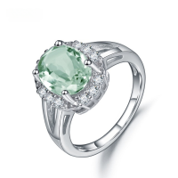 wholesale S925 Sterling Silver Natural Green Amethyst Ring, TikTok Live Streaming Fashion Elegant Light Luxury Inlaid Natural Colored Gemstone Ring-Natural Green Amethyst Ring  US Size 9