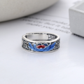 wholesale S925 Sterling Silver Retro Vintage Matte Filigree Openwork Resin Lotus Ethnic Style Adjustable Ring-0-1