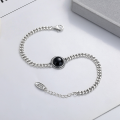 wholesale S925 Sterling Silver Retro Vintage Wide Side Chain Black Agate Bracelet Ins Cross-Border Punk Style Jewelry-0-2