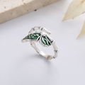 wholesale S925 Sterling Silver Vintage Resin Distressed Butterfly Perched Bamboo Joint Creative Forest-Style Open Ring-0-1