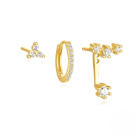 wholesale S925 Sterling Silver Zircon-encrusted Exquisite Hexagram Star Heart Stud Earrings-3-piece set Gold#1 925 silver