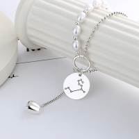 wholesale S925 Sterling Silver Retro Light Luxury Style Pearl Constellation Pattern Heart Tassel Necklace for Women-YFL257/approx. 12.8g 925 silver