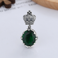 wholesale S925 Sterling Silver Retro Fashion Minimalist Personalized Cross Crown Green Gemstone DIY Pendant-YP074F/single pendant about 5.1 grams
