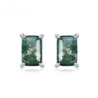 wholesale S925 Sterling Silver Minimalist Geometric Moss Earrings, Luxe High-End Style, Inlaid with Aqua Agate, Wholesale from Manufacturer-Thick Silver Platinum>925 Silver