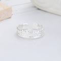 wholesale S925 Silver Fashionable Japanese and Korean Irregular Tree Grain Double Layer Ins Minimalist Niche Design Open Ring-0-1