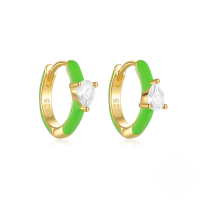 wholesale S925 Sterling Silver Enamel Ins Style Love Teardrop Super Sparkly Zircon Inlaid Hoop Ear Clasp Earrings-Gold#4 925 silver