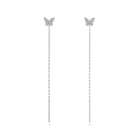 wholesale S925 Sterling Silver Butterfly Zircon Chain Tassel Earrings-Platinum-Style 1 925 Silver