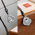 wholesale 999 Solid Silver Maitreya Buddha Guanyin Pendant, Solid Pure Silver, National Trend Buddhist Plaque, Auspicious Word Peace Plate, Handwoven Cord Necklace-0-17