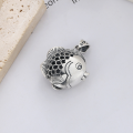 wholesale S925 Sterling Silver Retro Antique Matte Craft Cute Kissing Pouty Fish Koi Pendant for DIY Pairing-0-2
