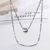 wholesale S925 Sterling Silver Double Layer Smiley Bead Necklace with Geometric Round Bead Pendant, Minimalist Ins Sweater Chain for Women-YL143/approx. 10.72g 925 silver