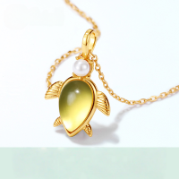 wholesale 925 Silver Japanese Minimalist Style Amber Sea Turtle Pendant Women's Korean-style Turtle Design Geometric Small Animal Pendant-[Pendant] Without chain 925 silver