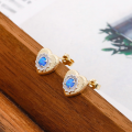 wholesale S925 Gold-Plated French Light Luxury Two-Tone Heart-Shaped Blue Opal Wire Drawing Process Earrings-0-1
