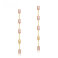 wholesale S925 Sterling Silver Gold-Plated New Korean Light Luxury Style Minimalist Geometric Pink Shell Earrings Long Stud Wholesale-10K gold + swimming paint  925 silver