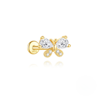 wholesale S925 Sterling Silver Irregular Butterfly Crown Inlaid Zircon Flat Head Threaded Ear Cartilage Stud, Popular In Europe And America For Its Elegant Temperament-Single gold #16