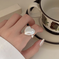 wholesale S925 Sterling Silver 3D Heavy Work Large Heart Ring Women's Korean New Style High-End Minimalist Open Adjustable Finger Ring-Adjustable opening (all sterling silver)