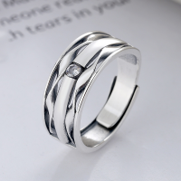wholesale S925 Sterling Silver Korean-style Minimalist Unisex Zircon-Embedded Geometric Line Pattern Open Ring-YJ811/approx. 4.2g Adjustable opening