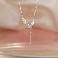 wholesale S925 Sterling Silver Maker's Ear of Wheat Necklace for Women, Small and Unique Design, Symbolizing Peace and Ears of Wheat, with Leaf Pendant and Tassel, Collarbone Chain-0-0