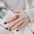 wholesale S925 sterling silver vintage oxidized rotating embroidered ball auspicious Pixiu ring creative ethnic style index finger ring-0-3