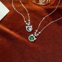 wholesale S925 Sterling Silver Cat Chalcedony Inlaid Necklace for Women, Cute Niche Design, Luxury Temperament, Minimalist Style Collarbone Chain-[White] Cat Chalcedony Inlaid Necklace >TL014819 Sterling Silver