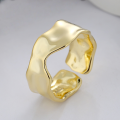 wholesale S925 Sterling Silver Irregular Concave-Convex Wave Design Open Ring French Stylish Luxury Index Finger Ring-0-1