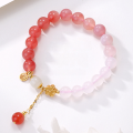 wholesale Silver gradient pink agate fortune charm cherry blossom bracelet for women, versatile and sophisticated, new Chinese-style-0-0