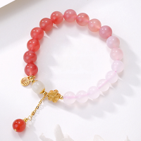 wholesale Silver gradient pink agate fortune charm cherry blossom bracelet for women, versatile and sophisticated, new Chinese-style-Gradient Pink Agate Fu Brand Cherry Blossom Bracelet/18.4g&gt;SL010729