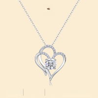 wholesale S925 Sterling Silver Moissanite Pendant Cross Border Collarbone Chain, Hot Selling Silver Jewelry Pendant, Guangzhou Factory Wholesale-Moissanite 1 carat