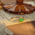 wholesale S925 silver gold-plated jewelry, exquisite natural green chalcedony women's ring inlaid with agate, niche ring-0-1