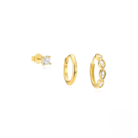 wholesale S925 Sterling Silver Classic Pearl Petal Zirconia Versatile Set Of Hoop Earrings-3-piece set - Gold#7&gt;925 silver