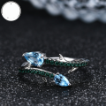 wholesale S925 silver adjustable designer-style thorn flower bud ring with natural topaz gemstone-0-1