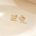 wholesale S925 Sterling Silver 15-word Clover And Star Stud Earrings With Full Pavé Zircons, Korean Style Minimalist Design-0-3