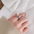 wholesale S925 Sterling Silver Retro Irregular Cross Chain Thai Silver Ring Sweet and Cool Style New Fashion Jewelry Accessories-0-3