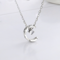 wholesale S925 Sterling Silver Korean Style Creative Minimalist Ins Crescent Moon Rhombus Grid Zircon Accent Necklace-0-0