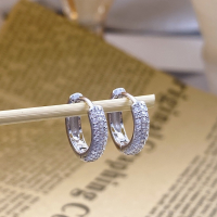 wholesale S925 Sterling Silver Three-Row Diamond Semi-Hoop Earrings with Ultra-Sparkling Diamond Accents, Fashionable and Versatile Trendy Earrings for Women-Half the Kingdom Earrings 925 Silver