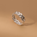 wholesale S925 Sterling Silver Plain Braided Twist Ring, Minimalist Adjustable Women's Index Finger Ring R01243-0-3