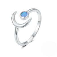 wholesale S925 Sterling Silver Moon Flower Zircon Opal Adjustable Ring For Women-Silver plated #5 opening adjustable